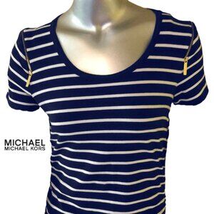 Michael by Michael Kors Nautical Tee with Zippers and Ruching, Sz. Med